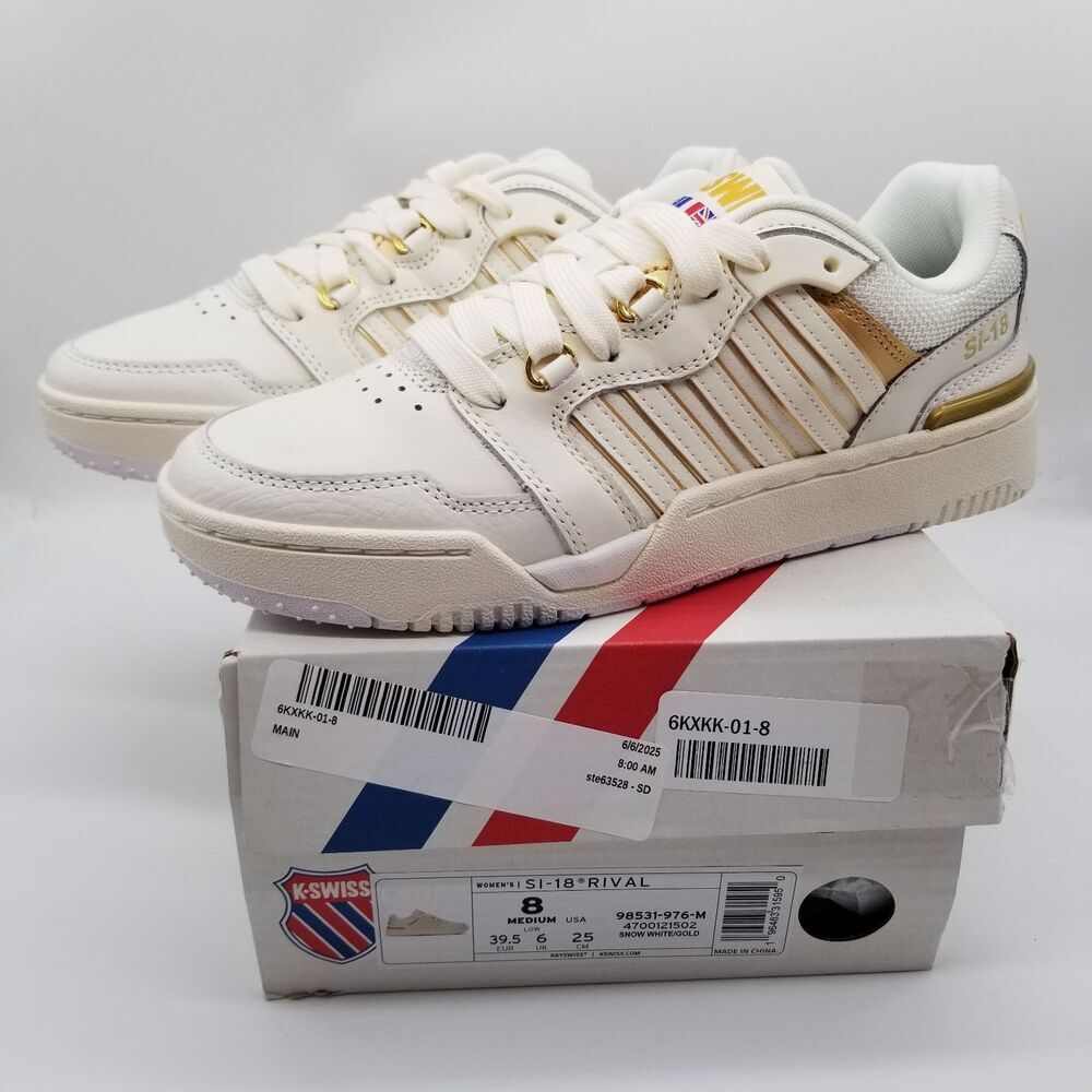 K-Swiss SI-18 Rival Sneakers Women Sz 8 White Leather Low Top Casual Walking